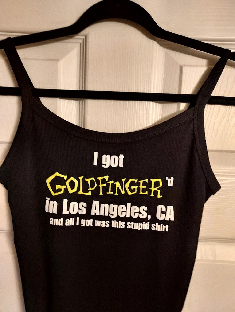 i got goldfingered cropped tank top ribbed 90s funny band shirt ska punk Glitter